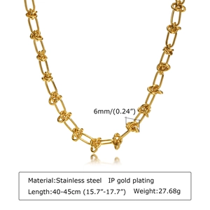 Collier chaîne à maillons géométriques dorés en acier inoxydable pour femme 40-45cm