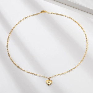 Collier Pendentif Cœur en Acier Inoxydable Pour Femmes Plaqué Or Zirconia Étoile Chaîne Trombone Bijoux de Mode Cadeau
