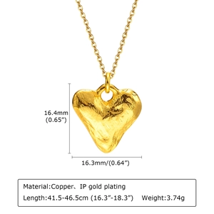 Golden heart pendant necklace with hammered texture finish and adjustable copper chain