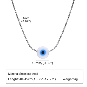 Detailed size specifications for a gold stainless steel evil eye pendant necklace