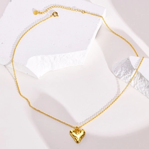 Fashion Copper Gold Plated Heart Pendant Necklace Irregular Lava Texture Hammered Design Adjustable Chain Jewelry For Women