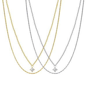 Collana a doppio strato in acciaio inossidabile con pendente quadrato in oro e argento