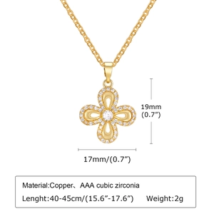 Golden flower pendant necklace with AAA cubic zirconia in polished copper for women