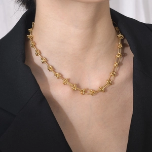 Collier Chaîne Nœud en Acier Inoxydable Minimaliste Pour Femmes Ras du Cou à Maillons Géométriques Or Bijoux Vintage