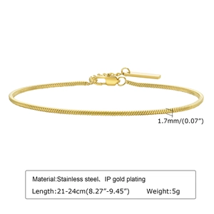 Minimalist 1.7mm gold-plated stainless steel square snake chain bracelet with lobster clasp