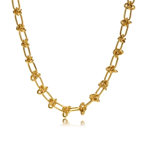 Collier élégant en acier inoxydable doré avec nœuds et maillons géométriques chic