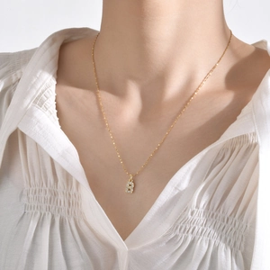 Collier avec Pendentif Lettre Initiale en Acier Inoxydable avec Zirconia AAA pour Femme Bijoux Plaqués Or Cadeau Personnalisé