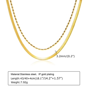 Zweilagige goldene Edelstahl-Schlangenkette und Perlenhalskette für Damen