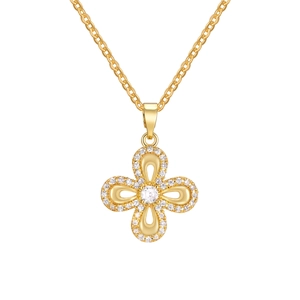 Gold plated flower pendant necklace with cubic zirconia floral design for women