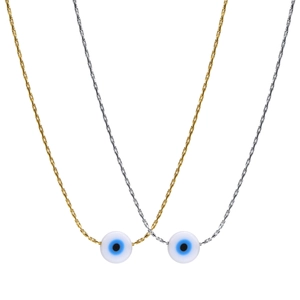 Gold and silver evil eye pendant necklaces with blue nazar beads on fine chains