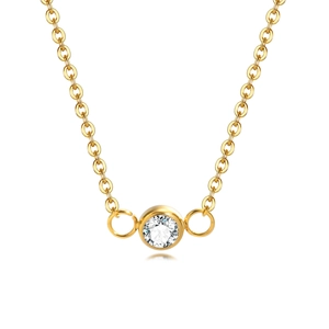 Collier minimaliste en acier inoxydable doré avec pendentif rond en zircon blanc