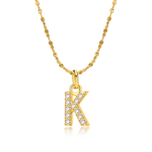 Collier en acier inoxydable doré avec pendentif lettre K serti de zircons brillants