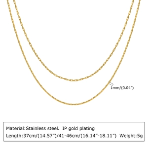 Double-layered 1mm gold-plated stainless steel chain necklace with technical specifications