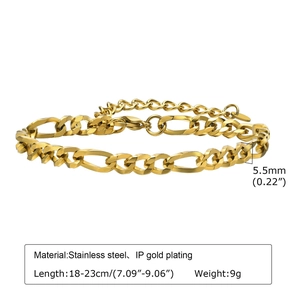 Bracelet maille Figaro 5,5mm pour homme en acier inoxydable doré avec fermoir mousqueton