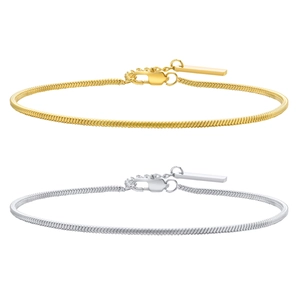 Gold and silver minimalist square herringbone snake chains with lobster clasp and tag