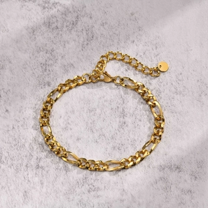 Bracelet Homme en Acier Inoxydable Chaîne Figaro Réglable Plaqué Or Argent Chaîne à Maillons Bijoux Hip Hop Streetwear pour Hommes