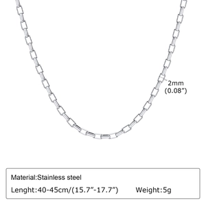 Dettaglio della collana a catena rettangolare in acciaio da 2mm con misure 40-45cm