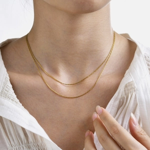 Stainless Steel Double Layer Chain Necklace For Women Minimalist Gold Steel Color Layered Geometric Fashion Jewelry Neck Chain