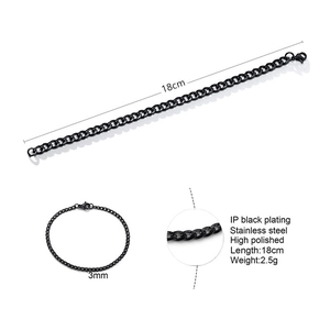 Makro-Detail von 3mm schwarz IP-beschichteter Edelstahl Panzerkette für Herren