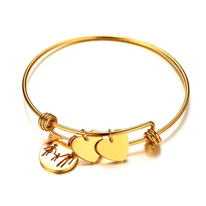 Bracelet Jonc Ajustable en Acier Inoxydable Plaque Or Avec Pendentifs Famille Coeur Bracelet Motif Creux Bijoux Femme Cadeau