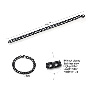 Detailansicht eines 7mm schwarzen Panzerarmbands aus poliertem Edelstahl