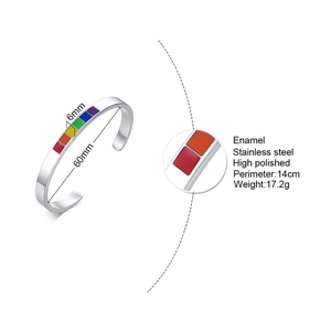 Technical detail of C-shaped rainbow enamel stainless steel bangle with dimensions