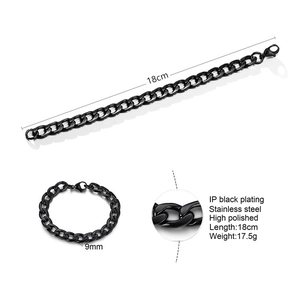 Makroaufnahme des 9mm schwarzen Edelstahl-Panzerarmbands mit hochglänzender Oberfläche