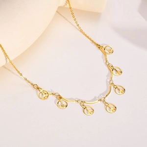 Collana in acciaio inossidabile dorato con sei pendenti a forma di simbolo della pace