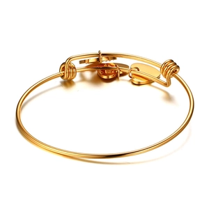 Bracelet ajustable en acier titane doré avec breloques cœur polies en finition brillante
