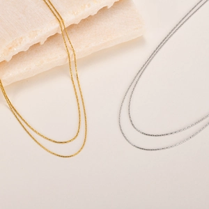 Double layered minimalist gold and silver stainless steel chain necklaces for women