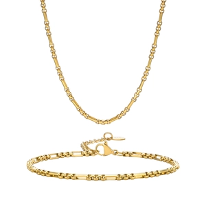Ensemble de bijoux en acier doré avec collier à chaîne perle et bracelet K18