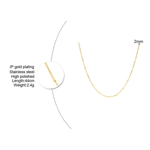 Detail of 2mm IP gold plated stainless steel bead chain with high polished finish