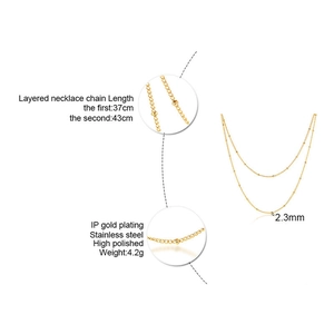 Double layered 2mm stainless steel beaded chain necklace in high polished gold plating