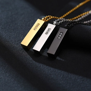Polished titanium steel urn necklace pendants with zircon stones in gold, silver, and black