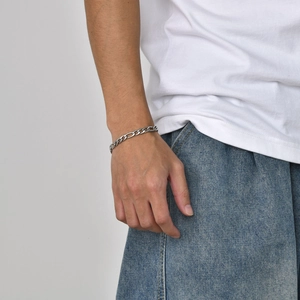 Bracelet maille Figaro 3:1 en acier inoxydable pour homme avec fermoir mousqueton robuste