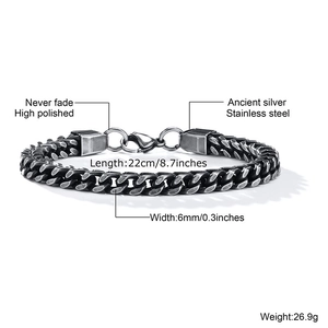 Détail du bracelet gourmette en acier inoxydable de 6mm avec dimensions de 22cm