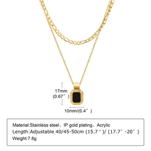 Detailed specs of double-layer gold stainless steel necklace with black pendant