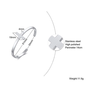 Detailed size chart for stainless steel cross cuff bracelet with 4mm width and dimensions