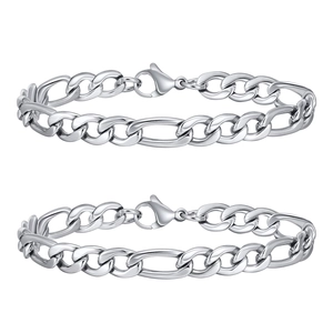 Bracelet pour homme en acier inoxydable avec motif de chaîne Figaro 3:1 classique et fermoir homard