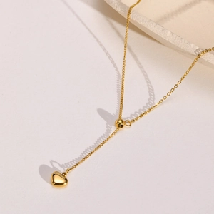 Minimalist Stainless Steel Heart Pendant Necklace Adjustable Slide Bead Chain Gold Plated Elegant Y Shape Jewelry For Women Gift