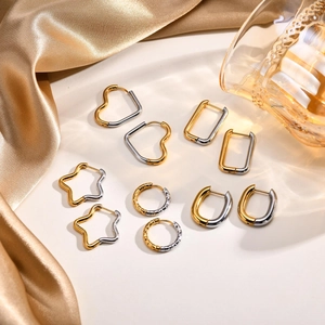 Fashion Bi-Color Stainless Steel Hoop Earrings For Women Personalized Geometric Star Heart U-Shaped Polished Jewelry