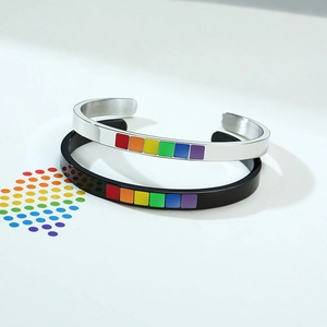 Stainless Steel Rainbow Pride Cuff Bracelet LGBTQ Enamel Inlay Bangle Colorful Minimalist Jewelry Accessory For Men Women