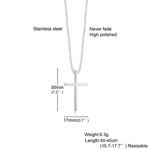 Detailed specs of the stainless steel cross pendant necklace with box chain dimensions