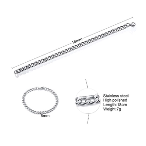 Poliertes Herrenarmband aus Edelstahl in Silber, 18 cm Länge und 5 mm Breite