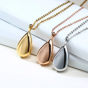 Minimalist teardrop urn pendant necklace in gold, rose gold and silver stainless steel