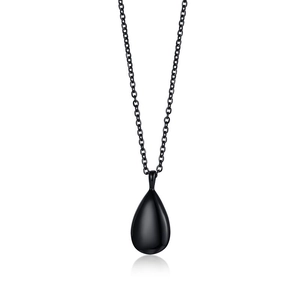 Minimalist black teardrop urn necklace for ashes with sleek polished finish