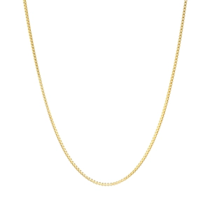 Minimalistische goldene Box-Halskette aus Edelstahl auf weißem Hintergrund präsentiert