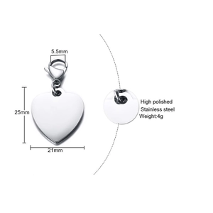 Polished stainless steel heart-shaped keychain with lobster clasp measuring 21x25mm