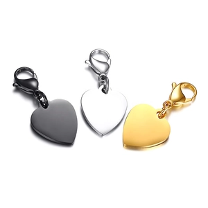 Polished stainless steel heart keychains in black, silver, and gold with lobster clasps