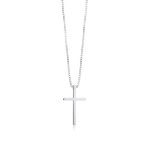 Minimalist silver stainless steel cross pendant necklace with box chain for women